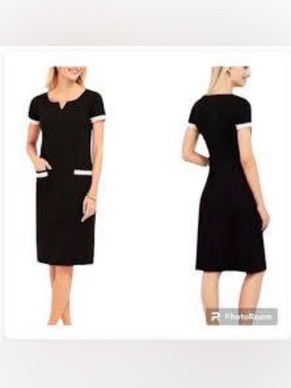 Talbots Black Ponte Shift Dress 6 White Fringe Trim Womens casual work wear